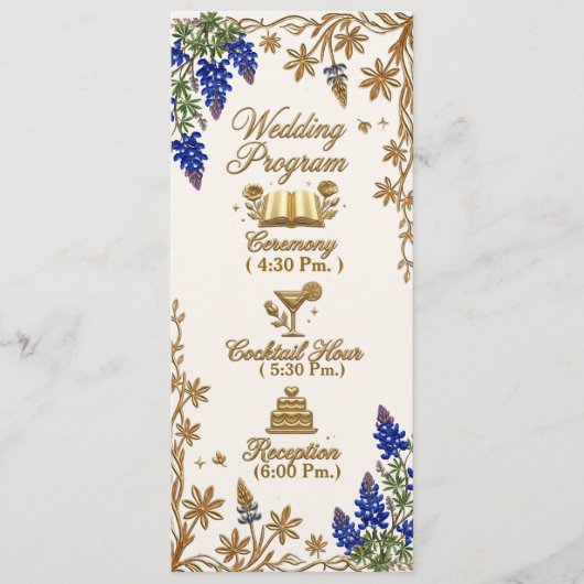 Programme de mariage élégant à motif floral Blue B (Devant)