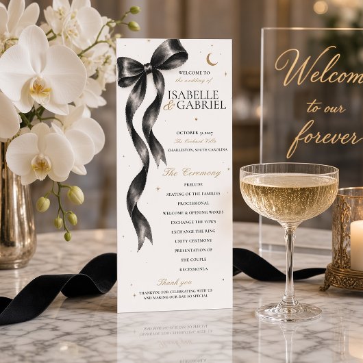 Programme de mariage élégant à ruban noir de luxe
