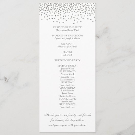 Programme de mariage Elégant Argent Confetti (Dos)