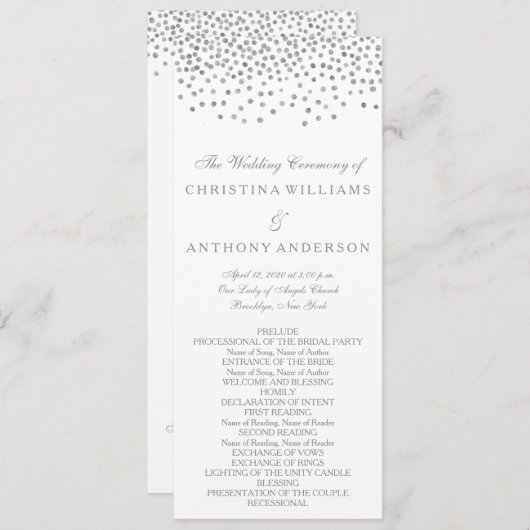 Programme de mariage Elégant Argent Confetti (Devant / Derrière)