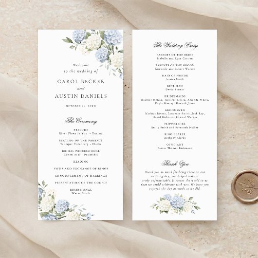 Programme de mariage élégant aux fleurs d'hortensi