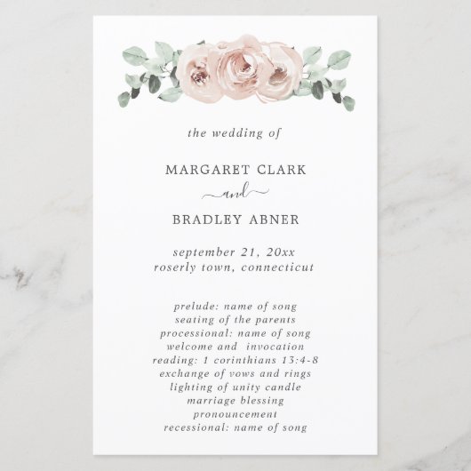 Programme de mariage élégant aux fleurs rose pouss (Devant)