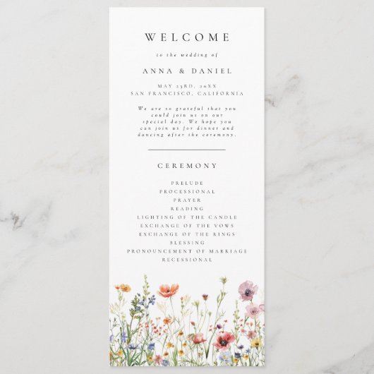 Programme de mariage élégant aux fleurs sauvages (Devant)