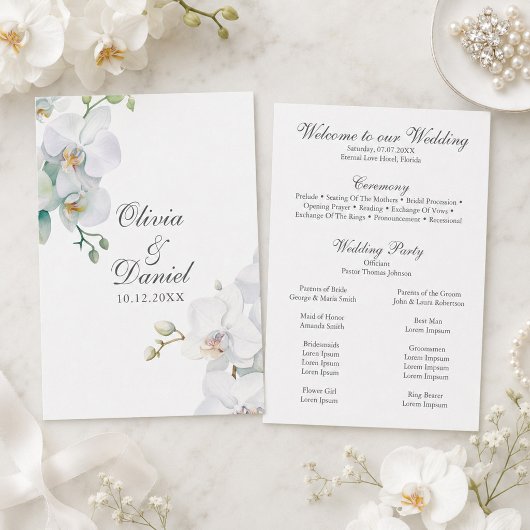 Programme de mariage élégant aux orchidées blanche