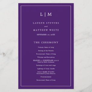 Programme de mariage élégant avec monogramme viole