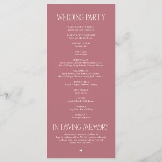 Programme de Mariage Élégant avec Typographie en O (Dos)
