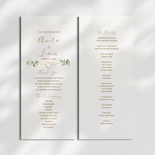 Programme de mariage élégant avec verdure neutre