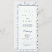Programme de mariage élégant bleu en chinoiserie (Devant)