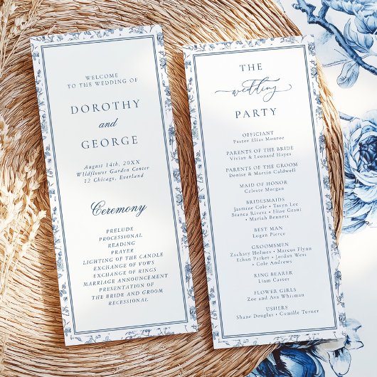 Programme de mariage élégant bleu en chinoiserie