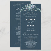 Programme de mariage élégant bleu et vert floral g (Devant / Derrière)