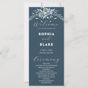 Programme de mariage élégant bleu et vert floral g