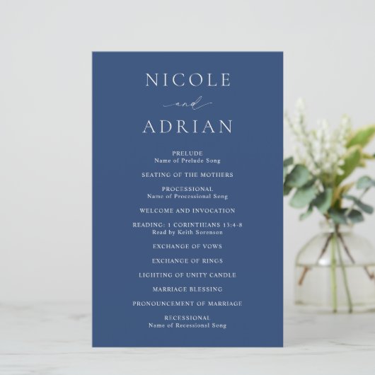 Programme de mariage élégant bleu marine classique (Debout devant)