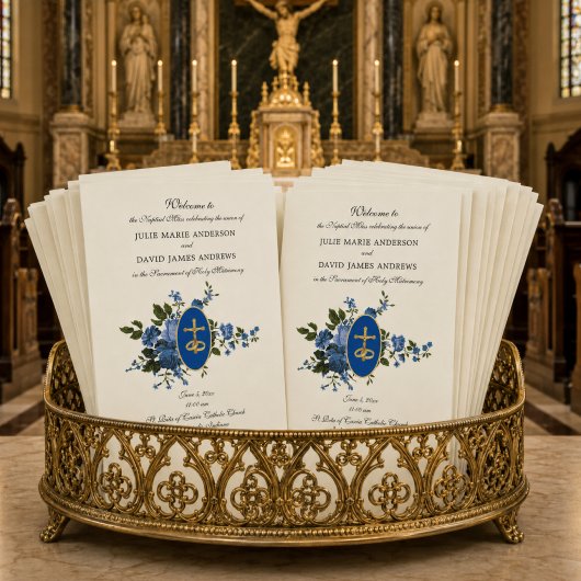 Programme de mariage élégant bleu pour la messe la