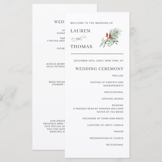 Programme de Mariage Élégant Botanique Vacances (Devant / Derrière)