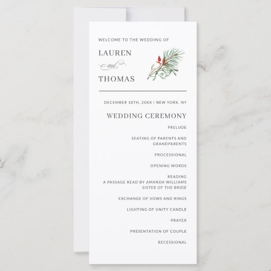 Programme de Mariage Élégant Botanique Vacances (Devant)