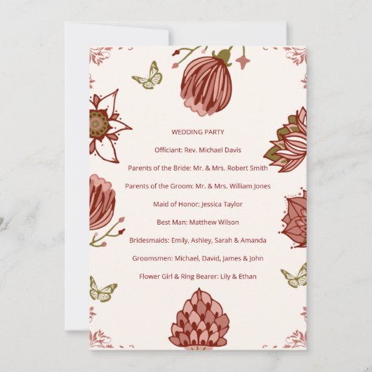 Programme de Mariage Élégant Carton de Fête Botani (Devant)