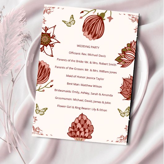 Programme de Mariage Élégant Carton de Fête Botani