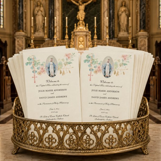 Programme de mariage élégant catholique eucalyptus