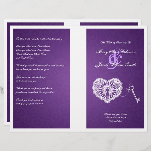 Programme De Mariage Élégant Clé De Mon Coeur Viol (Devant / Derrière)
