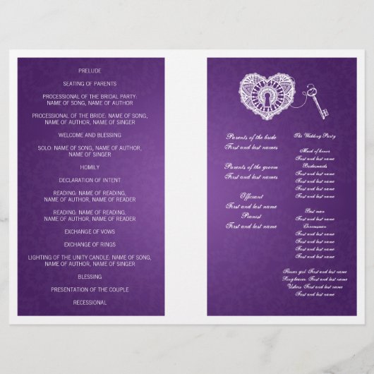 Programme De Mariage Élégant Clé De Mon Coeur Viol (Dos)