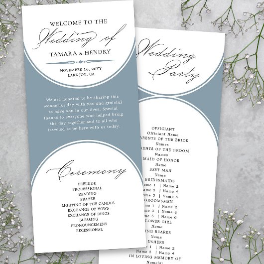 Programme de mariage élégant écriture poussiéreuse