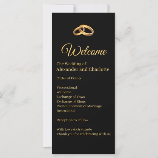 Programme de mariage élégant en or noir (Devant)