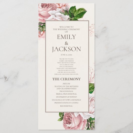 Programme de mariage élégant en rose et crème à mo (Devant)