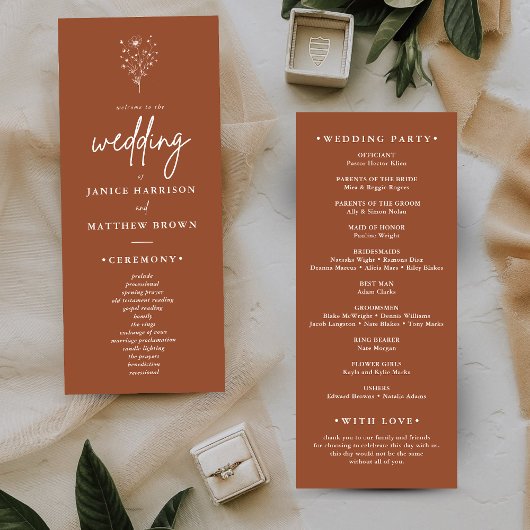 Programme de mariage élégant et bohème couleur ora