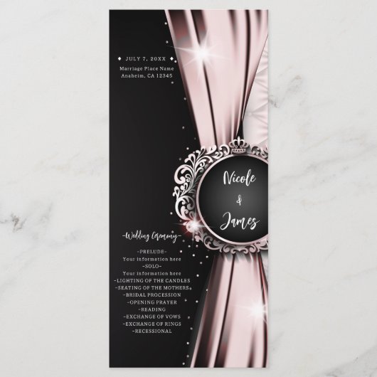 Programme de mariage élégant et luxueux rose et no (Devant)