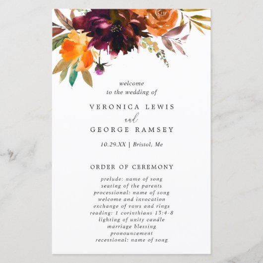 Programme de mariage élégant et rustique de fleurs (Devant)