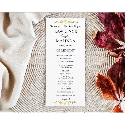 Programme de mariage élégant et simple avec monogr