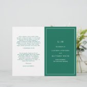 Programme de mariage élégant et simple vert émerau (Debout devant)