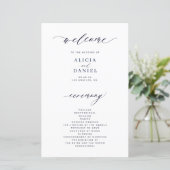 Programme de mariage élégant et sombre bleu marine (Debout devant)