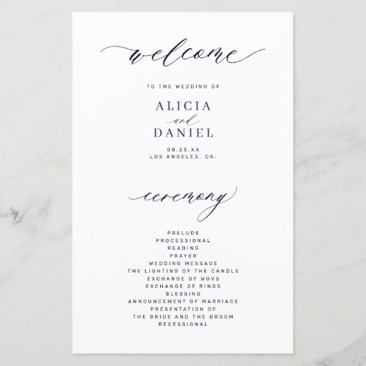 Programme de mariage élégant et sombre bleu marine (Devant)