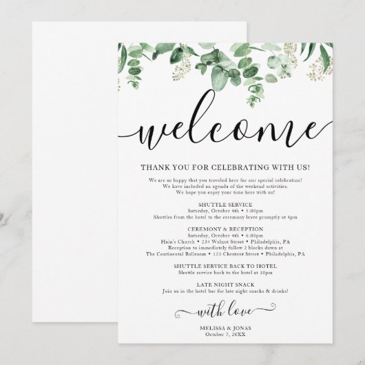 Programme de mariage élégant eucalyptus (Devant / Derrière)