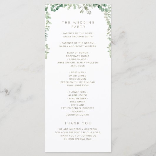 programme de mariage élégant Eucalyptus vert (Dos)