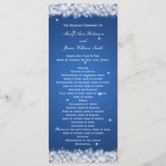 Programme de mariage élégant Fête Étincelle Bleue (Devant)