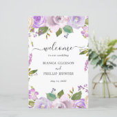 Programme de mariage élégant floral aquarelle lila (Debout devant)