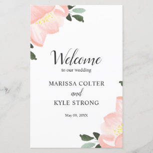 Programme de mariage élégant floral aquarelle rose