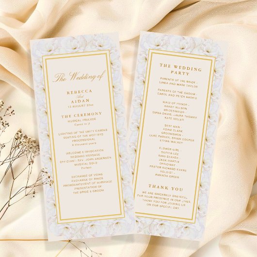 Programme de mariage élégant floral blanc ivoire d