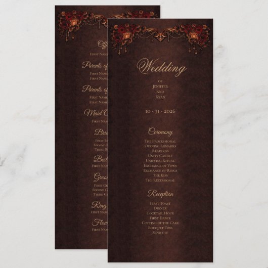 Programme de mariage élégant floral gothique Hallo (Devant / Derrière)