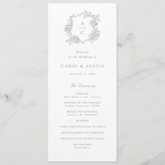 Programme de mariage élégant floral hydrangea vert (Devant)