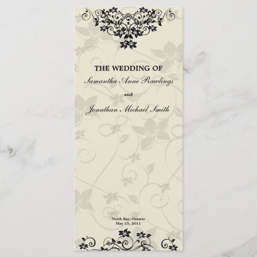Programme de mariage - Élégant Floral noir et blan (Devant)