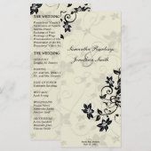 Programme de mariage - Élégant floral noir et ivoi (Devant / Derrière)