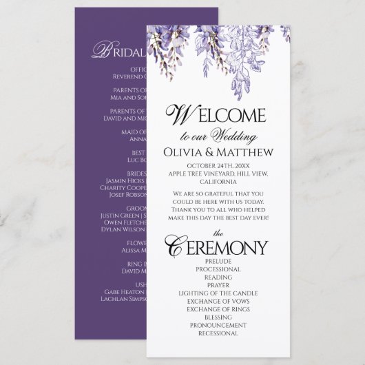 Programme de mariage élégant floral régence vintag (Devant / Derrière)