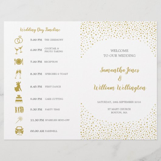 Programme de mariage Elegant Gold Confetti (Devant)