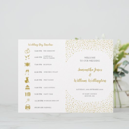 Programme de mariage Elegant Gold Confetti (Debout devant)