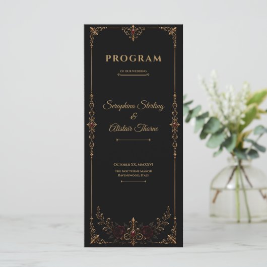 Programme de mariage élégant gothique sombre (Debout devant)