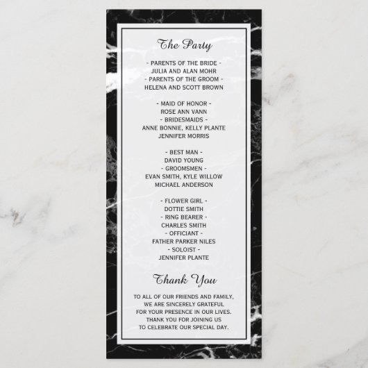 Programme de mariage élégant | Marbre blanc noir (Dos)