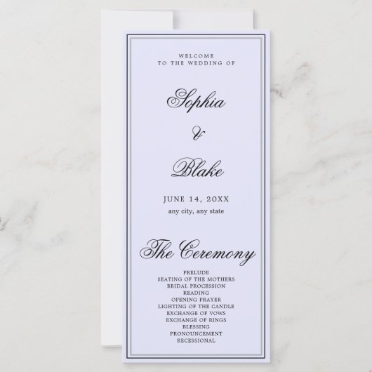 Programme de mariage élégant minimaliste lavande (Devant)